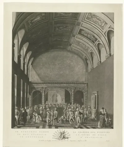 Gezicht op het interieur van de Schepenzaal van het Stadhuis op de Dam