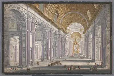 Gezicht op het interieur van de Sint-Pietersbasiliek te Vaticaanstad