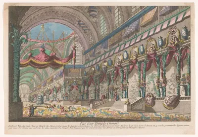 Gezicht op het interieur van een Chinese tempel