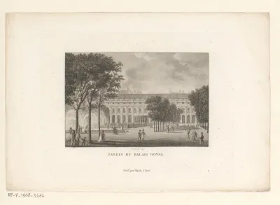 Gezicht op het Jardin du Palais-Royal te Parijs