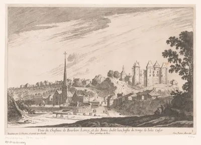 Gezicht op het kasteel en de baden van Bourbon-Lancy