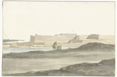 Gezicht op het kasteel in de haven van Barletta