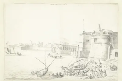 Gezicht op het kasteel van Civitavecchia
