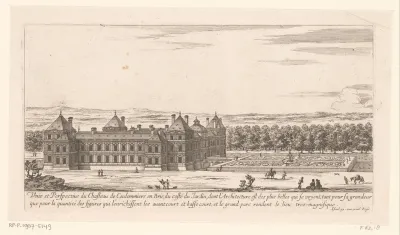Gezicht op het kasteel van Coulommiers-en-Brie aan de kant van de tuinen