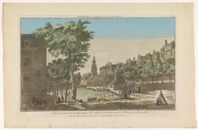 Gezicht op het Koningsplein en de Munttoren te Amsterdam