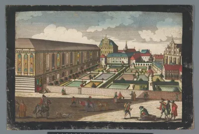 Gezicht op het Koninklijk Paleis en het klooster van de minderbroeders kapucijnen te Wroclaw