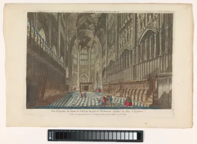 Gezicht op het koor van de Westminster Abbey te Londen