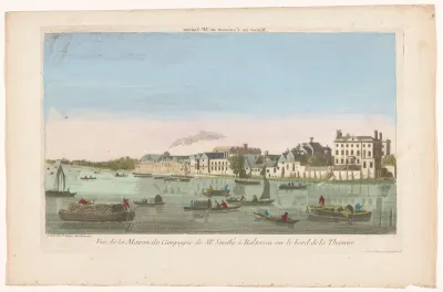 Gezicht op het landhuis van de heer Smith aan de rivier de Theems in de wijk Battersea te Londen