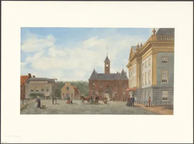 Gezicht op het Leidseplein met het Café du Theatre, de Leidsepoort en de Stadsschouwburg