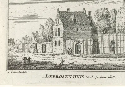 Gezicht op het Leprozenhuis te Amsterdam