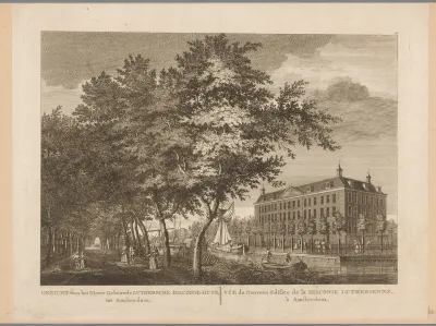 Gezicht op het Lutherse Diaconiehuis te Amsterdam gezien vanaf de Nieuwe Keizersgracht