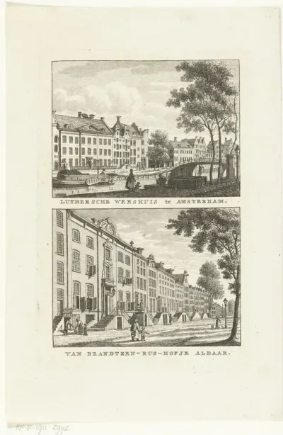 Gezicht op het Lutherse Diaconieweeshuis en het Van Brants-Rushofje te Amsterdam