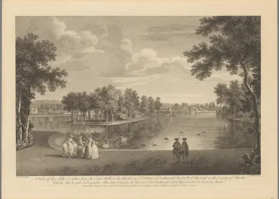 Gezicht op het meer in de tuin van West Wycombe Park