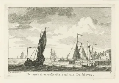 Gezicht op het middelste en westelijke havenhoofd van Delfshaven