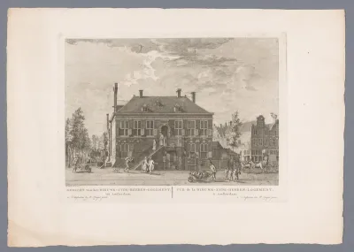 Gezicht op het Nieuwezijds Heerenlogement in Amsterdam