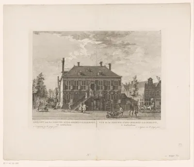Gezicht op het Nieuwezijds Herenlogement te Amsterdam