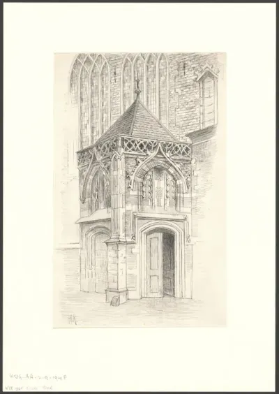 Gezicht op het Noorderportaal van de Oude Kerk