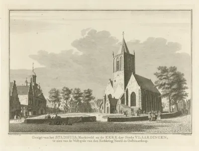 Gezicht op het Oude Stadhuis en de Grote Kerk aan de Markt te Vlaardingen