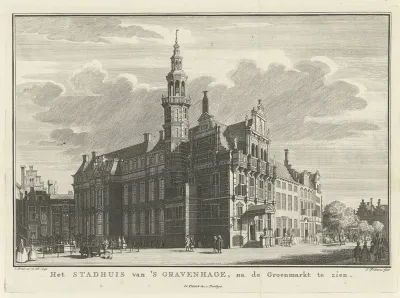 Gezicht op het oude stadhuis te Den Haag
