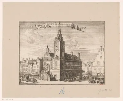 Gezicht op het oude stadhuis te Rotterdam