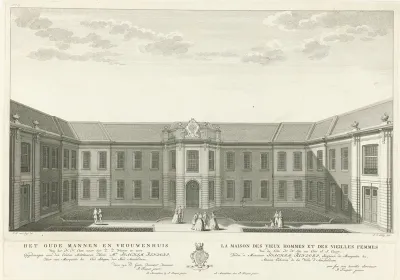 Gezicht op het Oudemannenhuis te Amsterdam, gezien vanuit het noordoosten