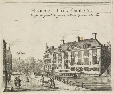 Gezicht op het Oudezijds Heerenlogement te Amsterdam