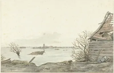 Gezicht op het overstroomde Ransdorp, februari 1825