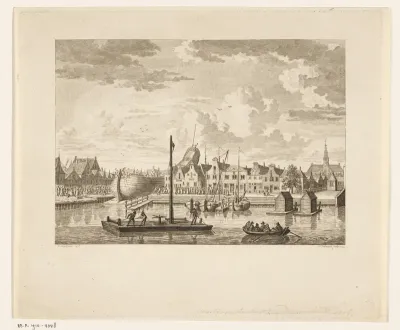 Gezicht op het overwinden van een scheepshol over de overtoom te Zaandam