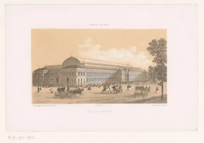 Gezicht op het Palais de l'industrie te Parijs