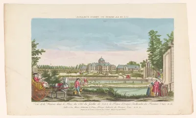 Gezicht op het Paleis Huis ten Bosch te Den Haag gezien vanaf de tuin