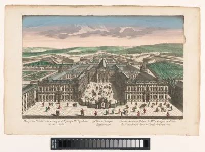 Gezicht op het paleis van de prins–bisschop van Würzburg in de Frankische Kreits
