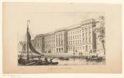 Gezicht op het paleis van justitie aan de Prinsengracht in Amsterdam