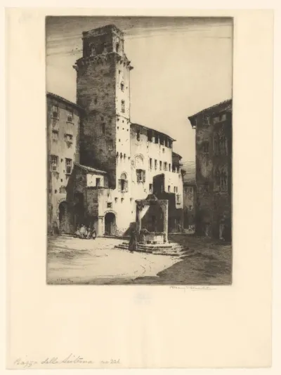 Gezicht op het Piazza della Cisterna in San Gimignano