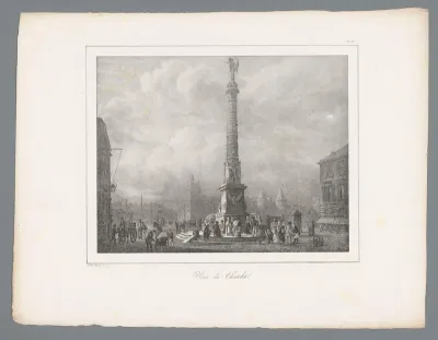 Gezicht op het Place du Châtelet met de Fontaine du Palmier