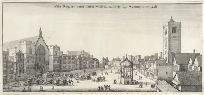 Gezicht op het plein voor Westminster Hall, Londen