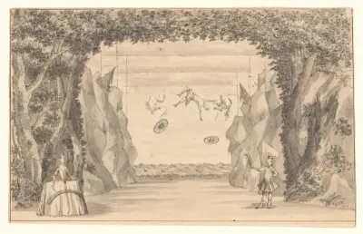Gezicht op het podium van de schouwburg van Van Campen met de val van Phaëton