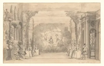Gezicht op het podium van de schouwburg van Van Campen met voorstelling