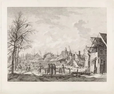 Gezicht op het Rapenburg te Leiden na de buskruitramp van 12 januari 1807