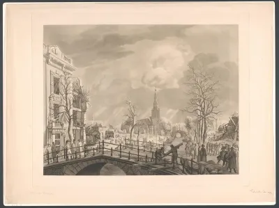 Gezicht op het Rapenburg te Leiden, na de buskruitramp