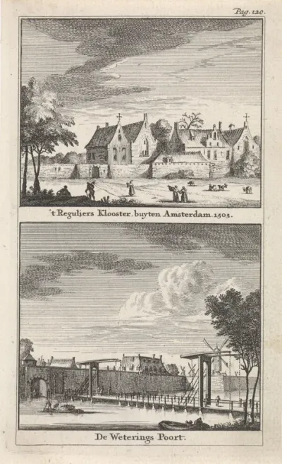 Gezicht op het Reguliersklooster en de Weteringpoort te Amsterdam