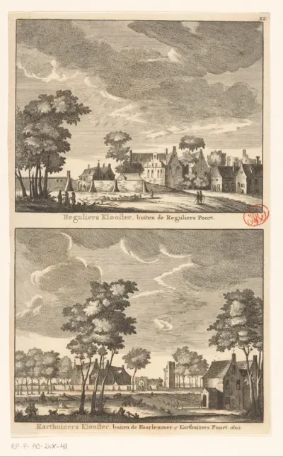 Gezicht op het Reguliersklooster en het Kartuizerklooster buiten Amsterdam