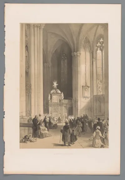 Gezicht op het reliekschrijn van de drie koningen in de Dom van Keulen