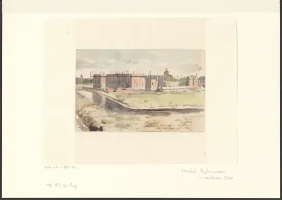 Gezicht op het Rijksmuseum in aanbouw