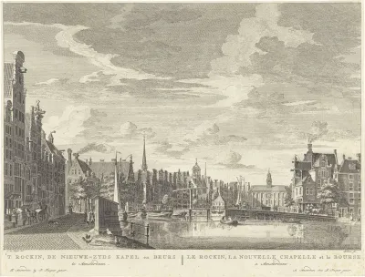 Gezicht op het Rokin te Amsterdam, gezien richting de Beurs van Hendrik de Keyser