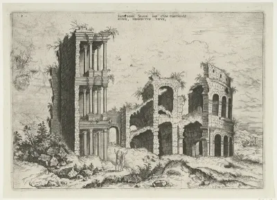 Gezicht op het Septizonium en het Colosseum in Rome
