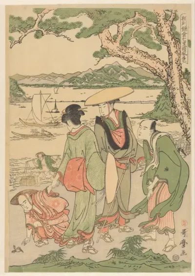 Gezicht op het Shichirigahama strand in Kamakura