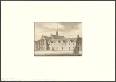 Gezicht op het Sint Geertruidenklooster aan de Nieuwzijds Voorburgwal