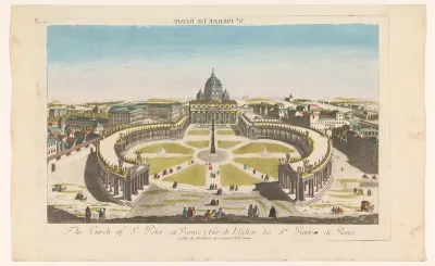 Gezicht op het Sint-Pietersplein en de Sint-Pietersbasiliek te Vaticaanstad