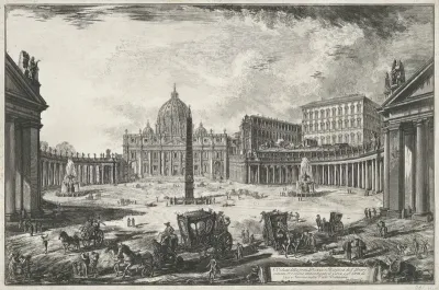 Gezicht op het Sint-Pietersplein met de Sint-Pietersbasiliek te Vaticaanstad