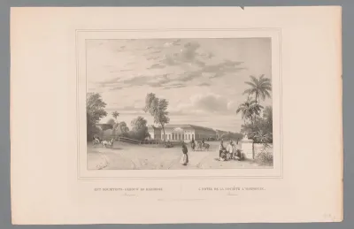 Gezicht op het sociëteitsgebouw De Harmonie op Batavia